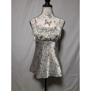 iZ Byer Y2K Brown Blue Floral‎ Babydoll Tank Top Spaghetti Strap Women's Medium